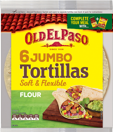 6 Pack Jumbo Tortillas - Old El Paso Crunchy Taco Kit Garlic (800x450), Png Download