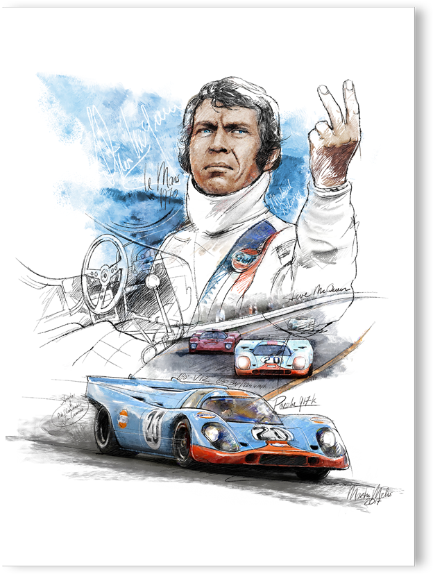 Porsche 917 K - Steve Mcqueen Porsche Drawings (650x880), Png Download
