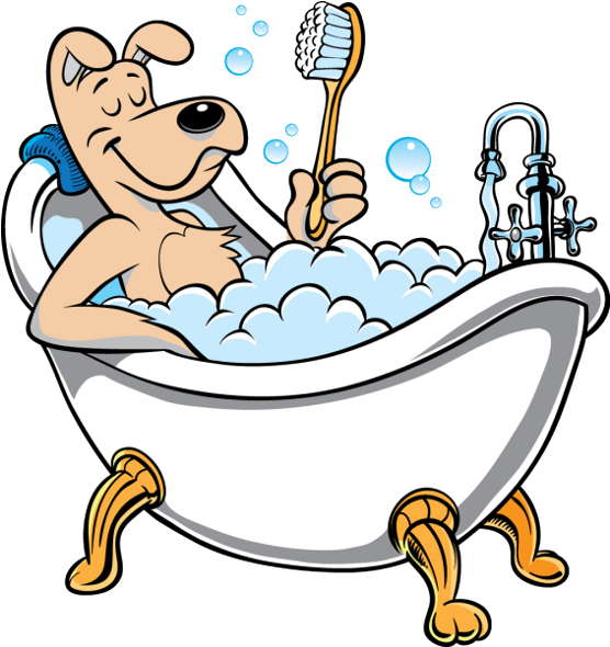 Bubble Bath Png Vector Library - Dog In Bathtub Cartoon (600x600), Png Download