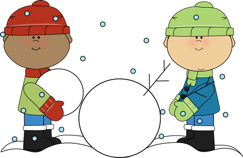 Boys Building A Snowman Clip Art Image - Building A Snowman Clipart (500x325), Png Download