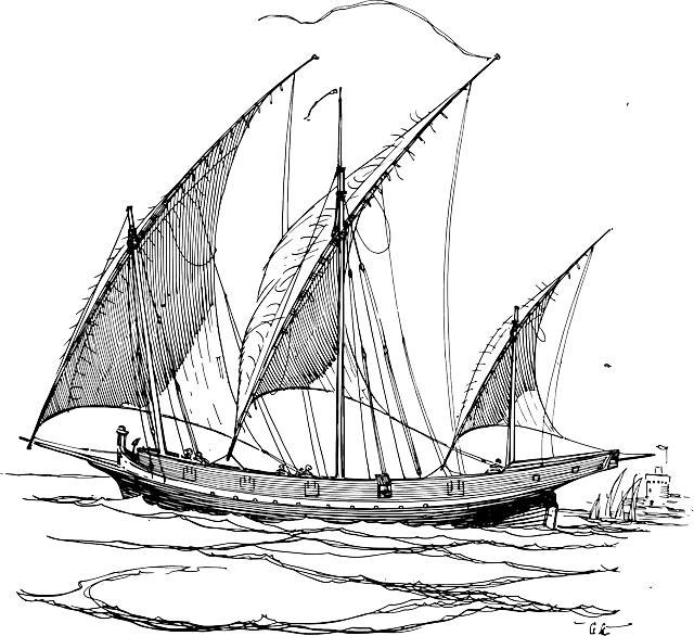Sailship, Maritime, Sailing, Ship, Sailing Boat, Ships - Lateen Sails (640x586), Png Download
