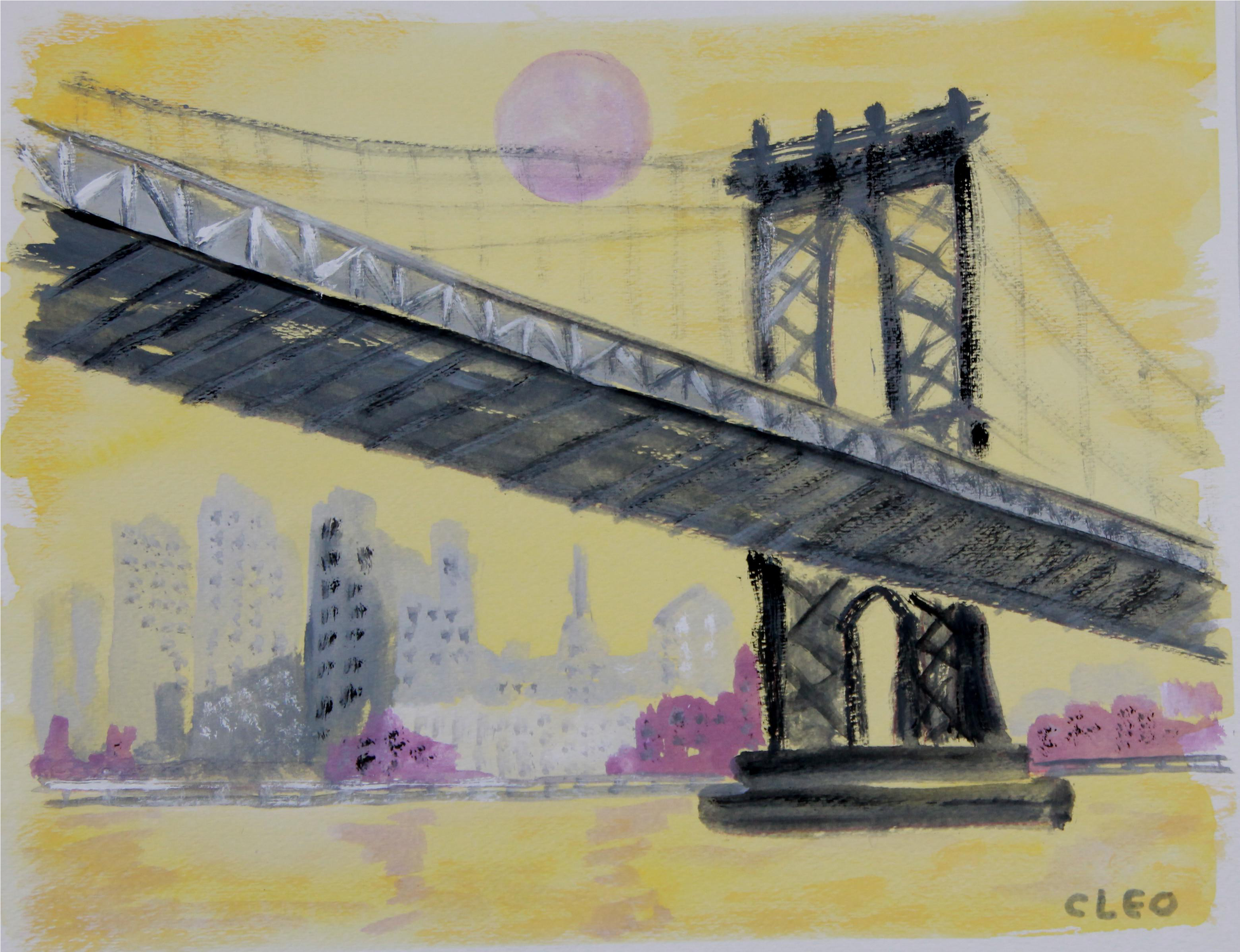 Bridge New York Painting By Cleo Chairish - Manhattan (3472x2666), Png Download