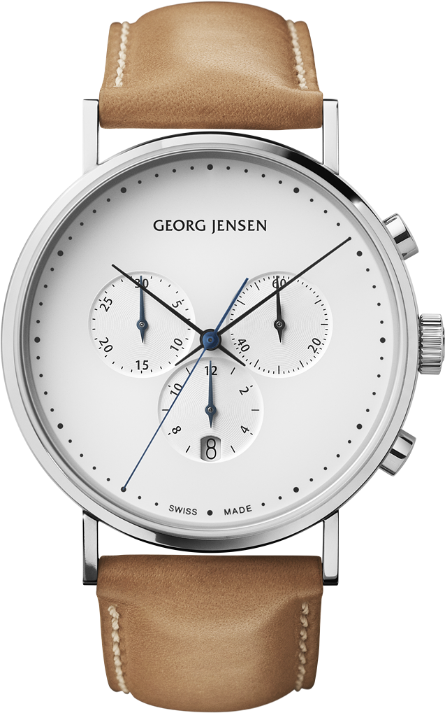 41 Mm, Chronograph, White Dial, Tan Leather Strap (1200x1200), Png Download