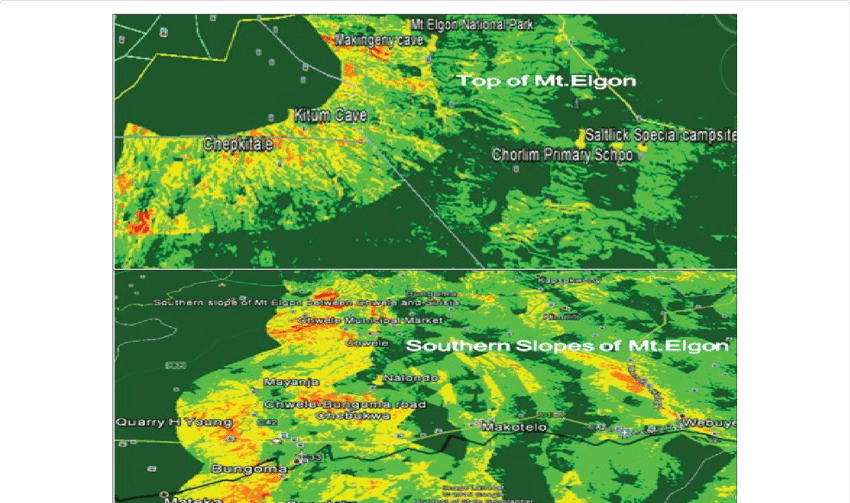 Google Earth Map Showing Erosion On Top Of Mt (850x503), Png Download