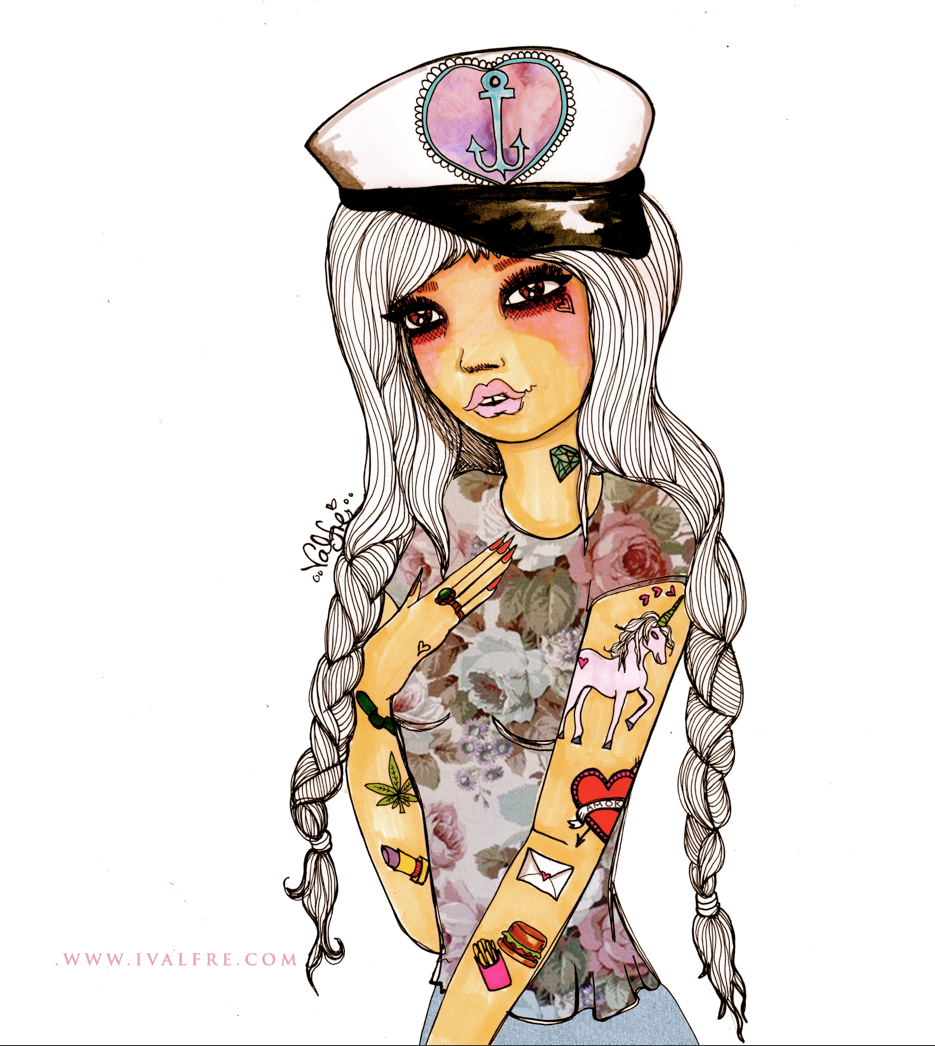 Valfre Sailor Girl Pies Art, Funky Art, Pastel Goth, (935x1046), Png Download