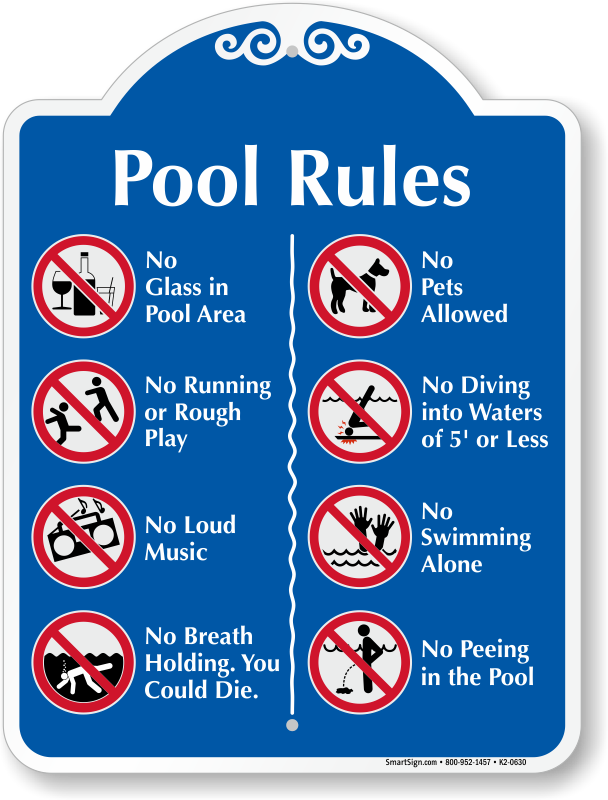 Pool Rules, Prohibition Rules At Pool Area With Graphics (608x800), Png Download
