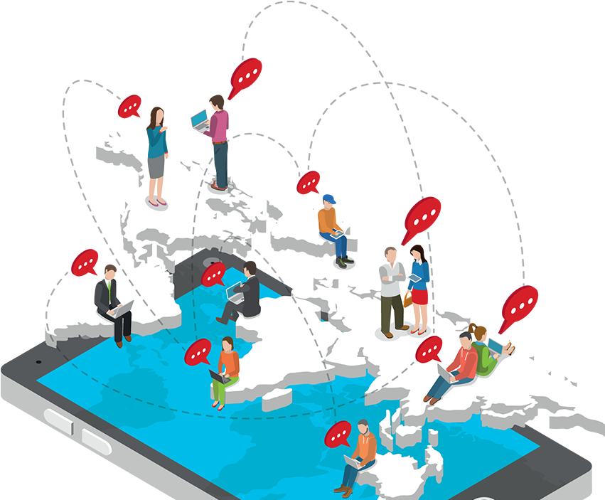 Illustration People On Map Communicating (872x707), Png Download