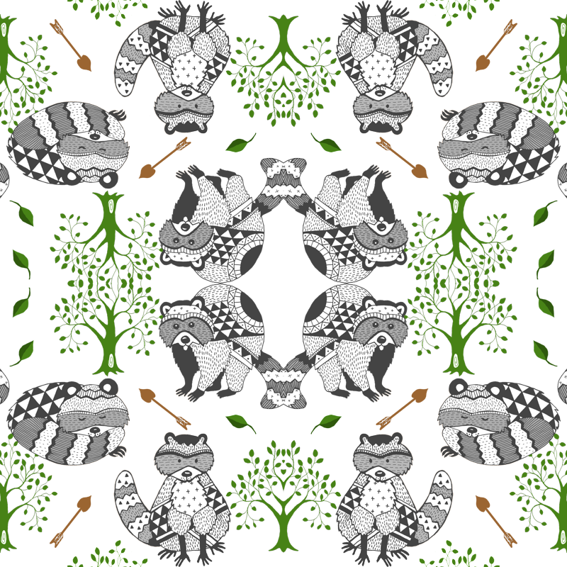 Raccoon Tree Arrow Tribal Geometric Grey Green Brown (800x800), Png Download