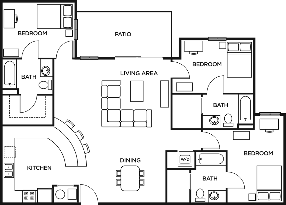 Floor Plans W Furniture (919x661), Png Download