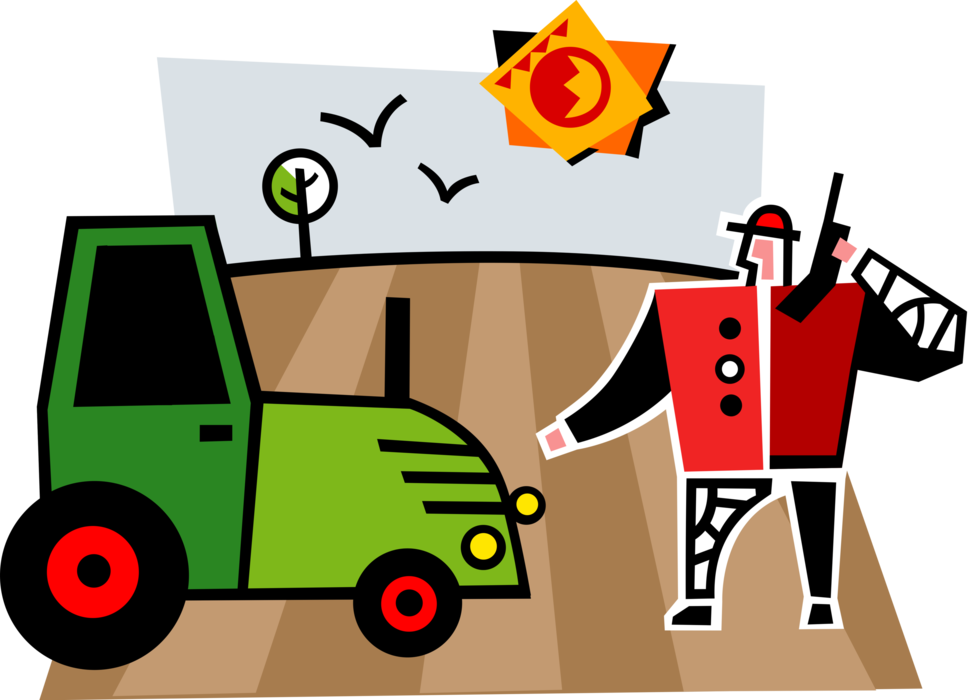 Vector Illustration Of Farming Equipment Farm Tractor - Agriculture (974x700), Png Download