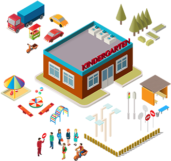 Icons Of The Kindergarten Building, Playground Equipment, - Детский Сад Здание Вектор (360x360), Png Download