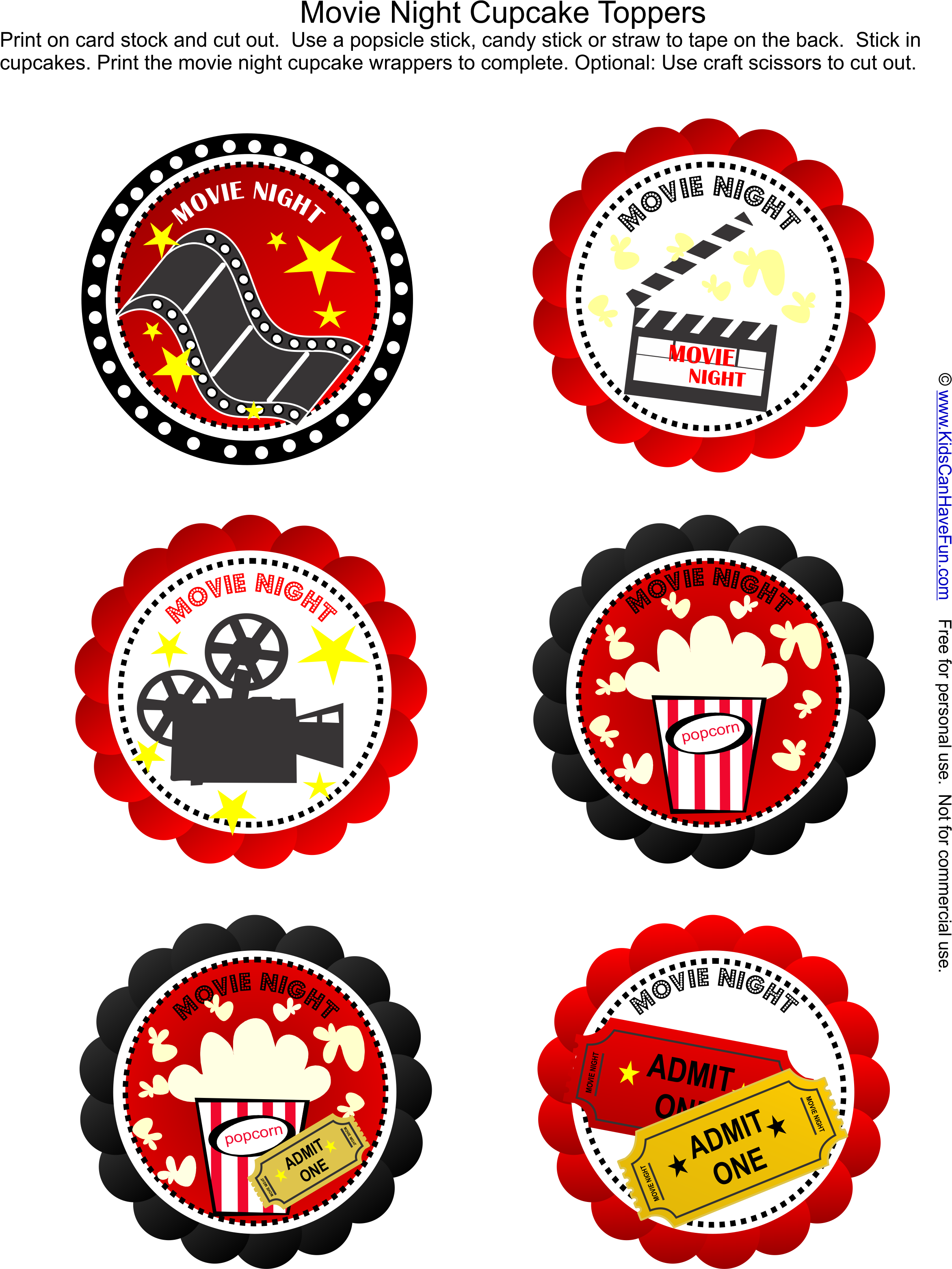 Free Movie Night Party Cupcake Toppers Just Add The - Party (2451x3122), Png Download
