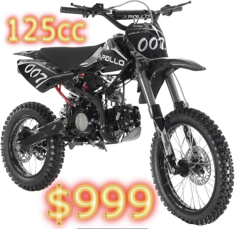 125cc Dirt Bikes - Apollo 007 125cc Dirt Bike Black (765x757), Png Download