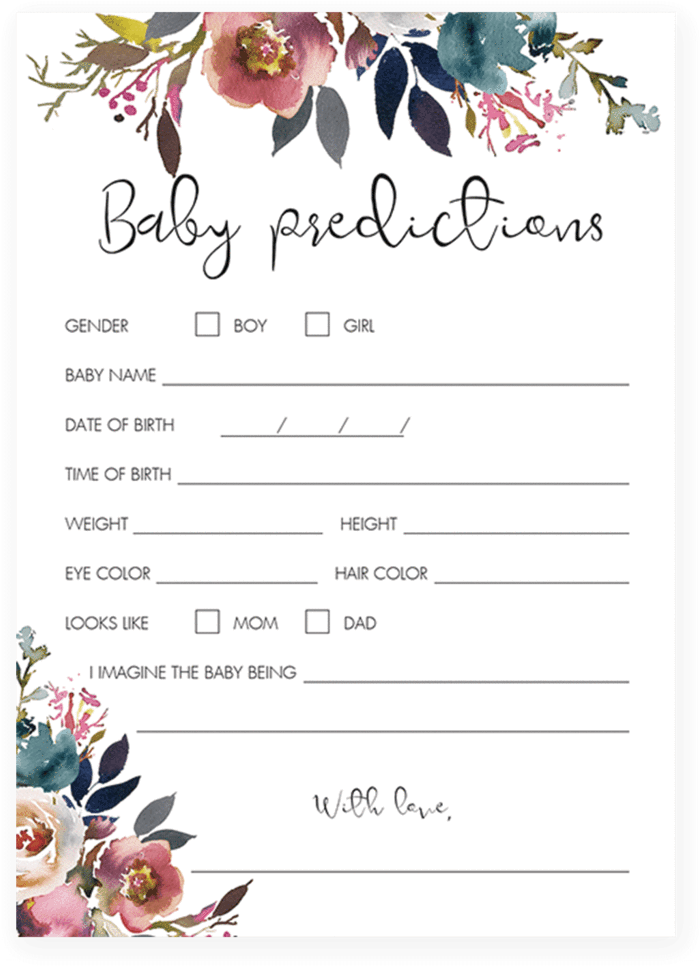 Floral Watercolor Baby Predictions Game Printable By - Printable Baby Prediction Game (819x1024), Png Download