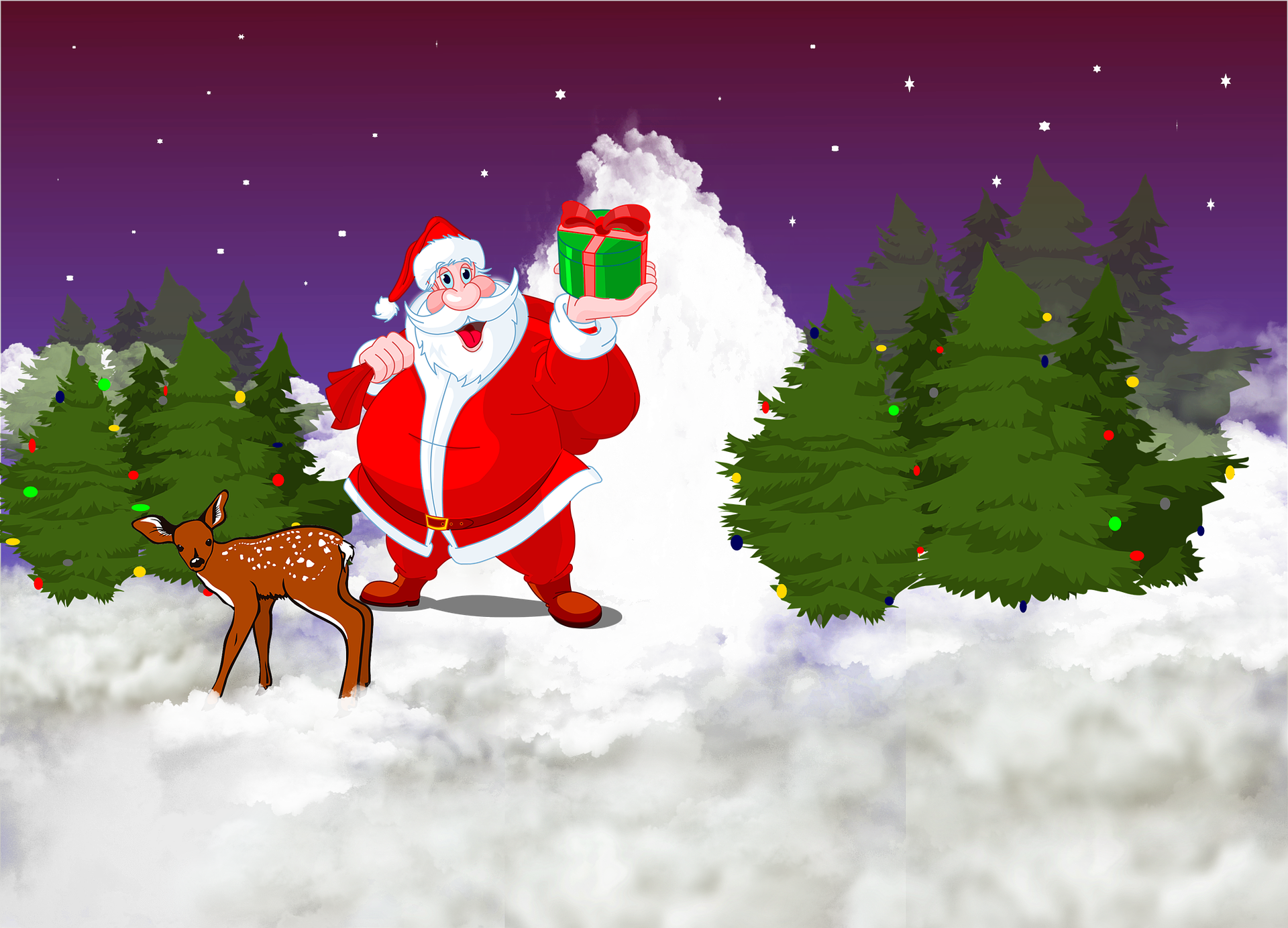 Santa Claus With Bag Of Gifts Shot Glass (1920x1384), Png Download