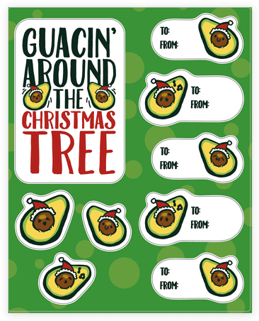 Guacin' Around The Christmas Tree Gift Tag Sticker/decal - Christmas Tree (484x484), Png Download