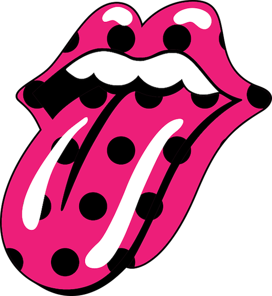 Fuchsia-633645 Hot Pink Black Polka Dots Smile Tongue - Boca De Los Rolling Stones (560x610), Png Download