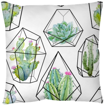 Watercolor Vector Cactus Pattern Floor Pillow • Pixers® - Succulent Garden Watercolor Terrarium (400x400), Png Download