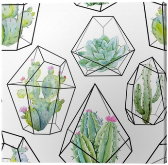 Watercolor Vector Cactus Pattern Canvas Print • Pixers® - Cactus Pattern (400x400), Png Download