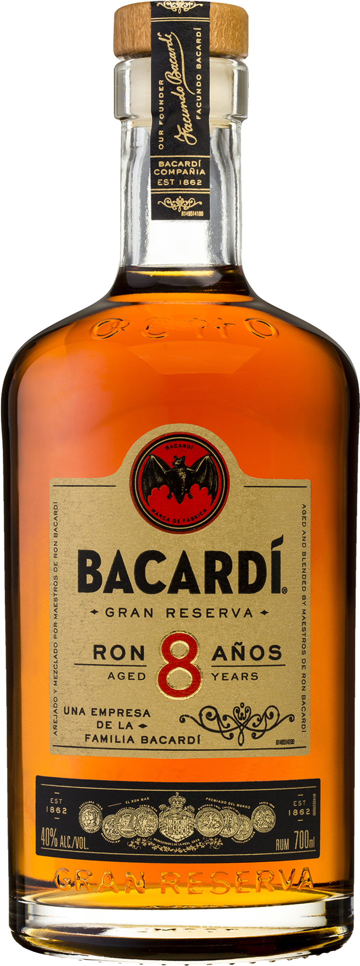 Bacardi Ocho 8 Year Old Rum 700ml (1600x2000), Png Download