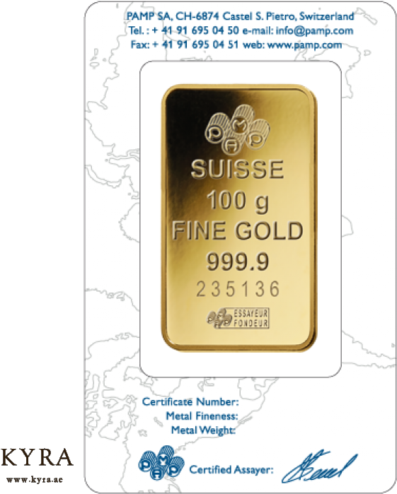 100grams Pamp Suisse Gold Bar (700x700), Png Download