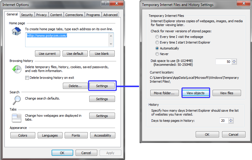 The Temporary Internet Files And History Settings Dialog (873x563), Png Download