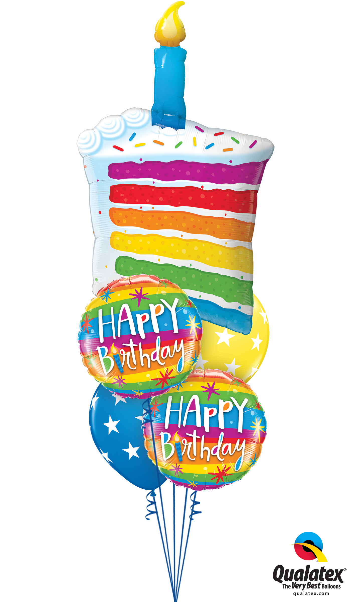 Classic Rainbow Birthday Cake Balloon Bouquet (1400x2400), Png Download