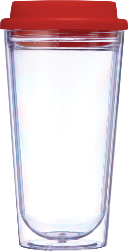 16 Oz Clear Coffee Tumblers With Color Lid (522x1024), Png Download