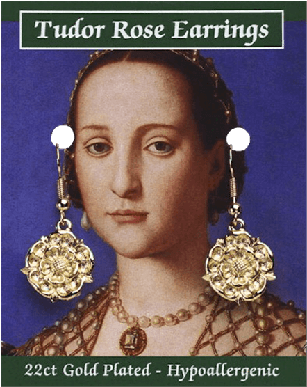 Golden Tudor Rose Earrings (555x555), Png Download