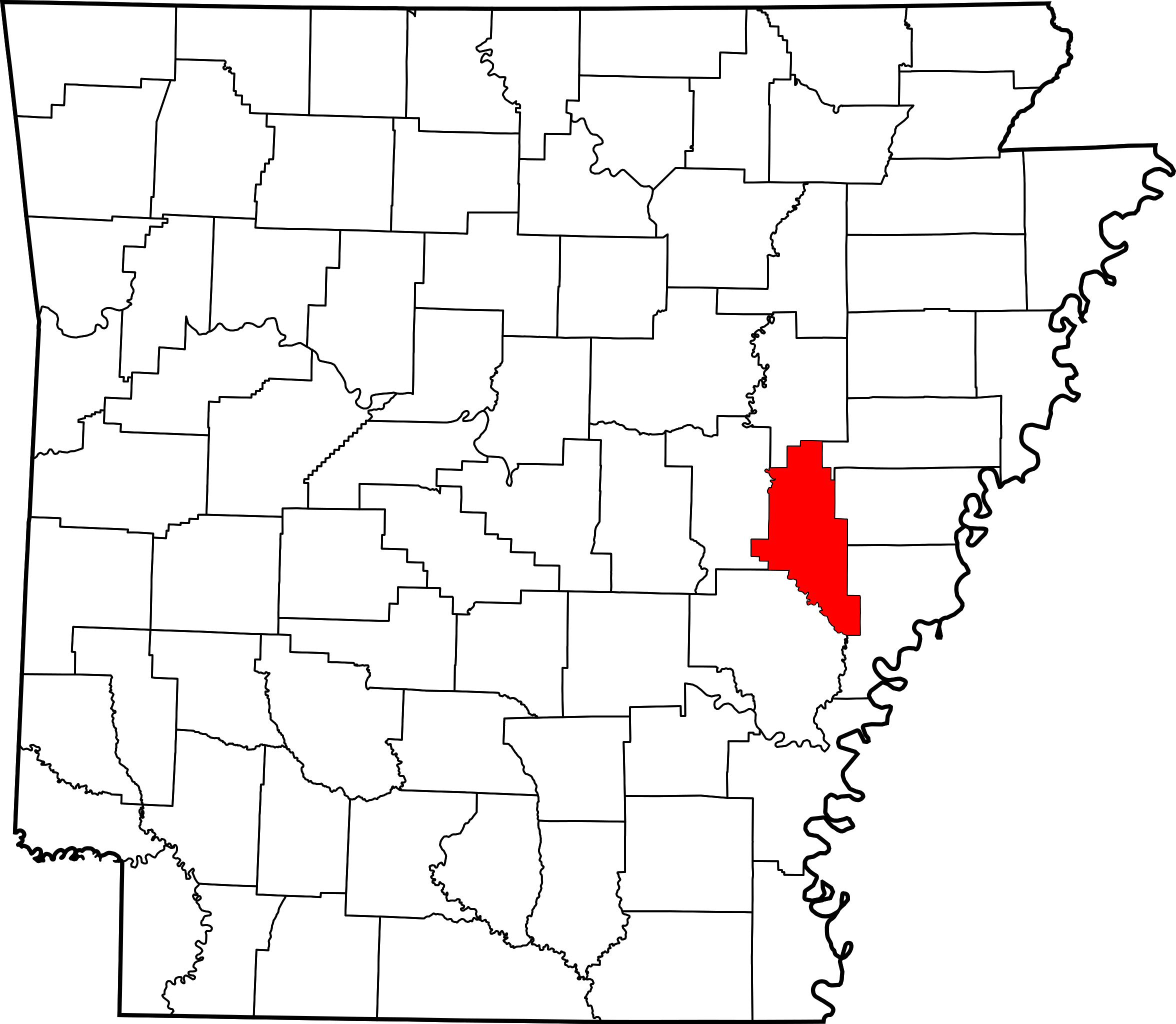 Map Of Arkansas Highlighting Monroe County (2352x2048), Png Download
