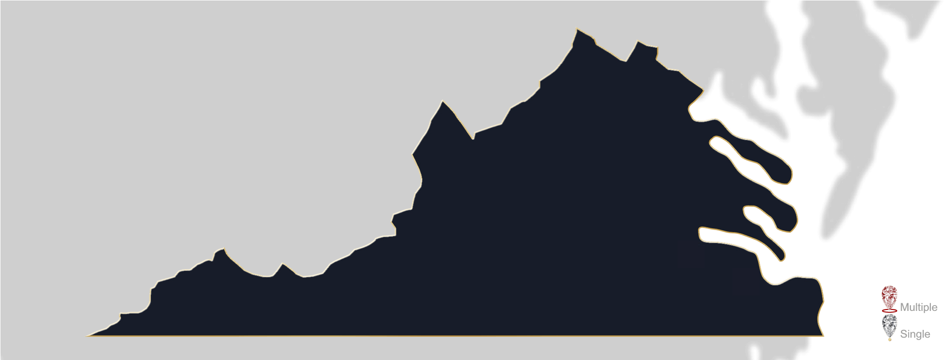 Map Showing Location Of Jewelry Appraisers In Virginia (2000x740), Png Download