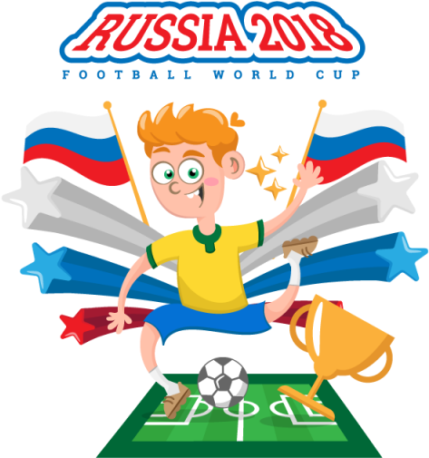 Russia 2018 World Cup Soccer Player Surrounded By Soccer - Cartoon (640x640), Png Download