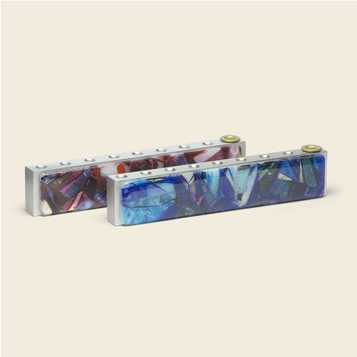 Large Bar Menorah - Gary Rosenthal Large Metal Bar Menorah W/glass (580x580), Png Download
