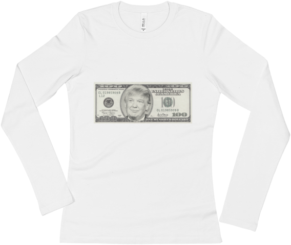 President Donald Trump 100 Dollar Bill Ladies' Long - T-shirt (600x600), Png Download
