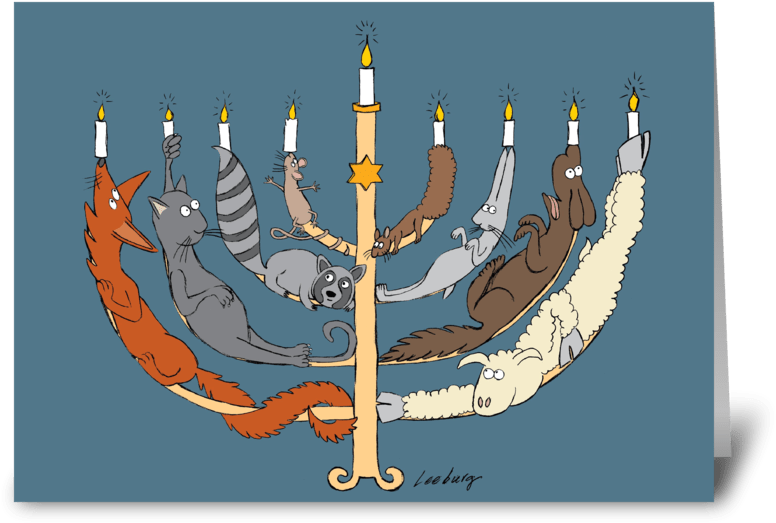 Animal Menorah Greeting Card - Greeting Card (848x698), Png Download