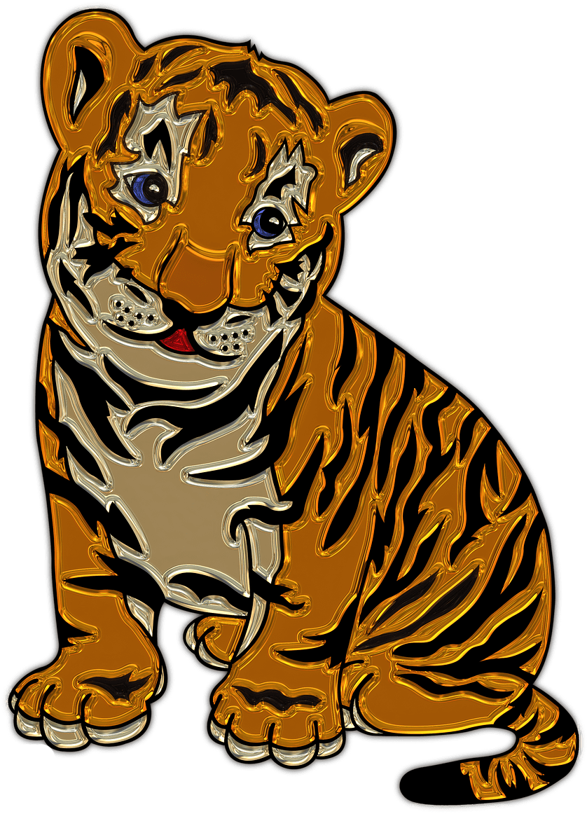 Lion Cub Sitting Plastic Art - Tigre De Bengala Animado (930x1280), Png Download