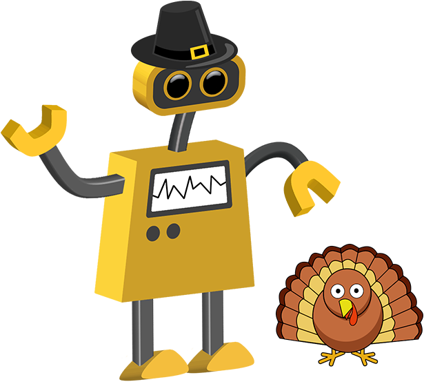 Pilgrim Bot And Turkey - Cartoon Robot Turkey (615x553), Png Download