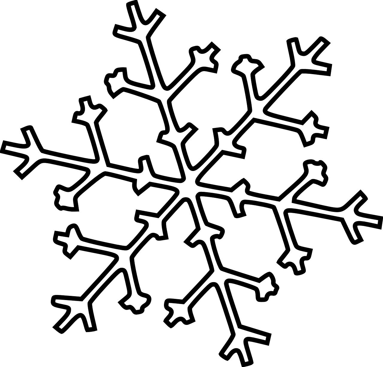 Clipart Sketch Huge Freebie Download For - Snowflake Outline Black And White (1280x1228), Png Download
