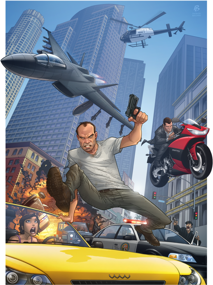 First Gta V Artwork From Patrick Brown (737x1024), Png Download