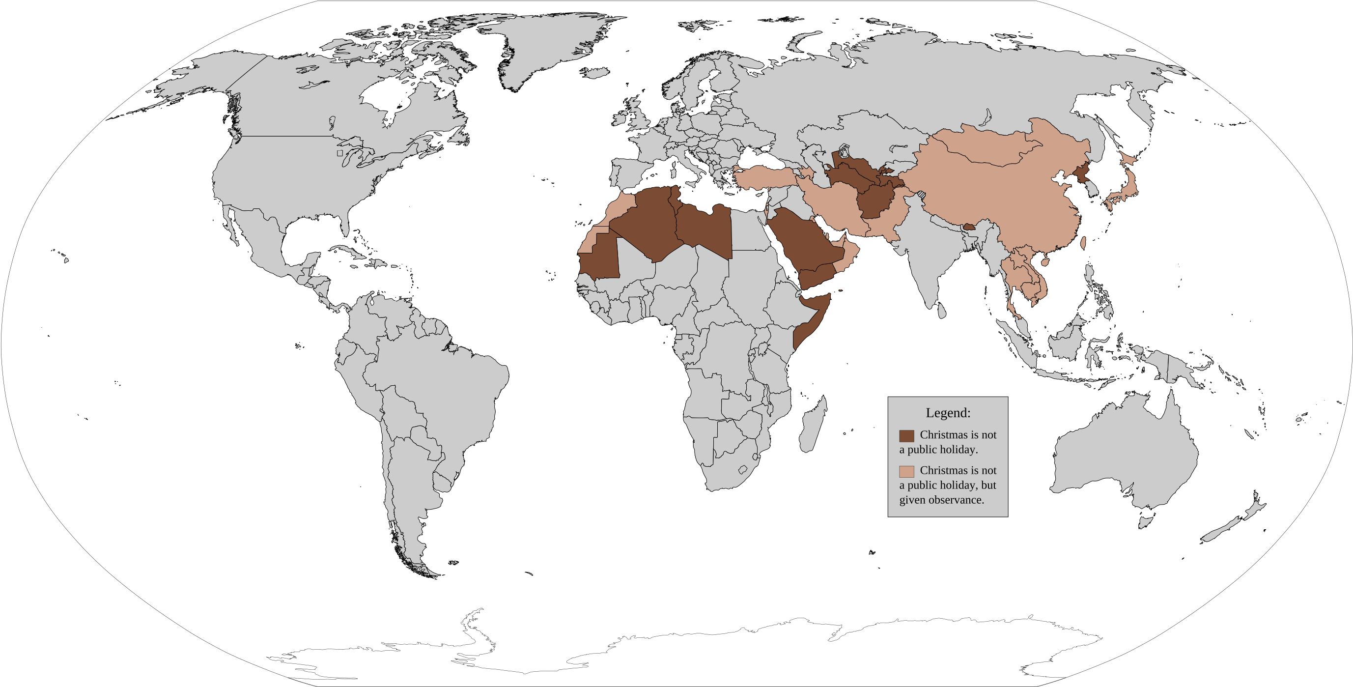 Map Of Countries That Do Not Recognize Christmas As (2753x1538), Png Download