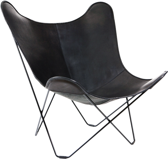 Cuero Butterfly Chair Black Leather (600x600), Png Download