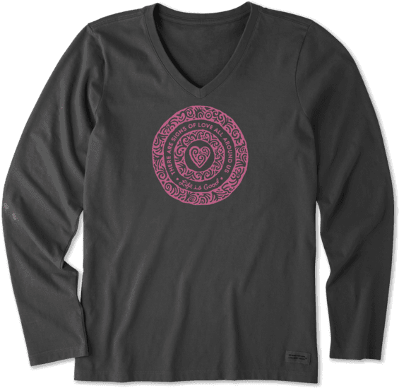 Women's Sign Of Love Long Sleeve Crusher Vee (570x570), Png Download