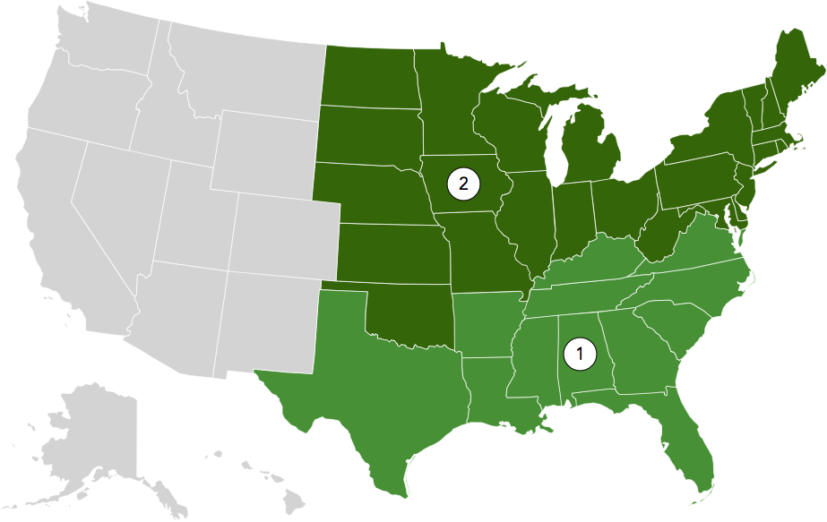 Map Of The United States Divided Into 2 Zones (923x583), Png Download