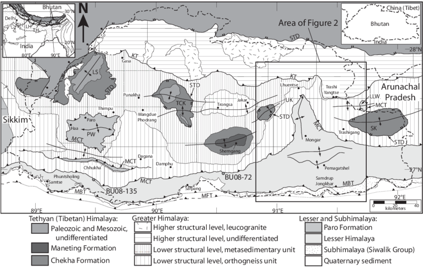 Simplifi Ed Geologic Map Of Bhutan And Surrounding (850x547), Png Download