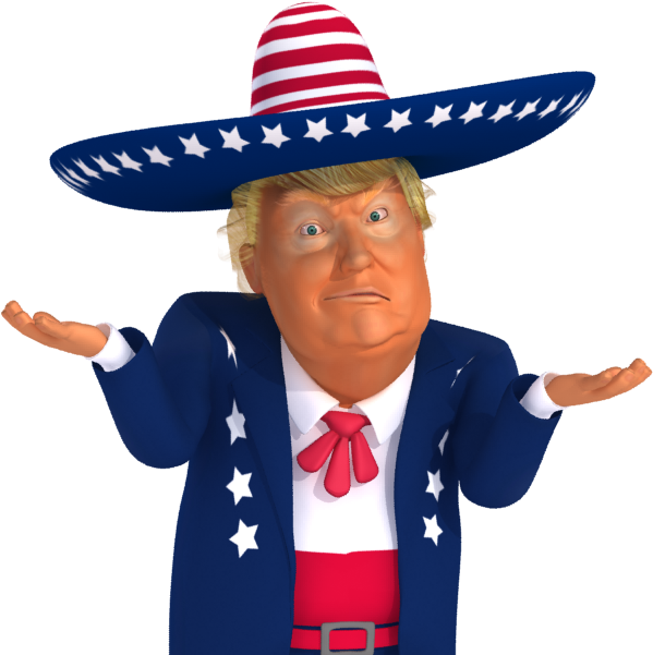 #trumpstickers Shoulder Shrug 3d Mexican Trump Caricature (618x618), Png Download