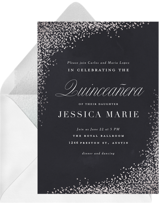 Luxe Confetti Invitation In Black (550x701), Png Download