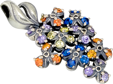 Sterling Silver Pendant 'wild Flowers' - Silber-anhänger Mit Zirkonia (480x410), Png Download