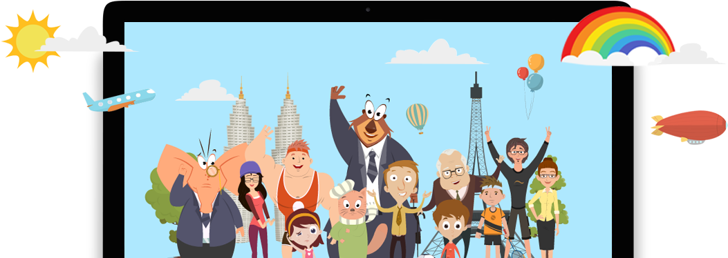 Characters, Properties, Bgs, Icons, Charts And Maps - Animaker (1061x380), Png Download