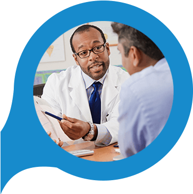 Physician Talking To A Business Person Left - Patient (390x380), Png Download