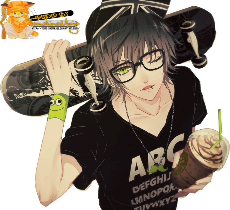 Skateboard Anime Boy Render By Tomokinomajoo-d6t9jxl - Anime Boy With Glasses (758x695), Png Download